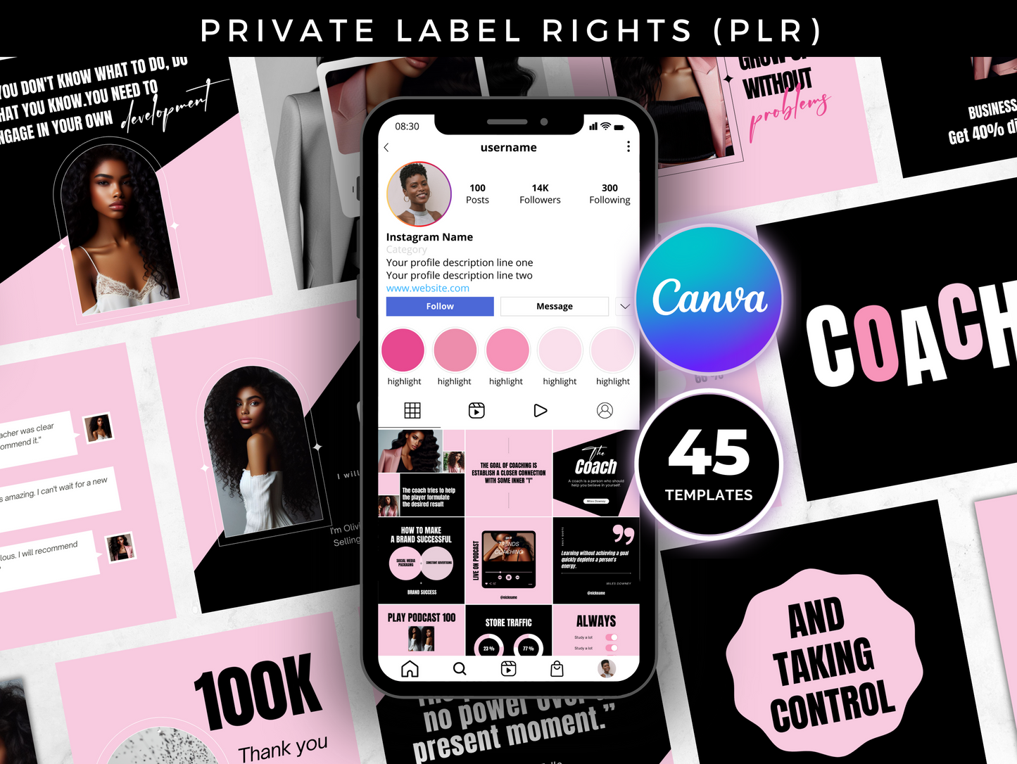 PLR Instagram Post templates for Black girl boss coaching