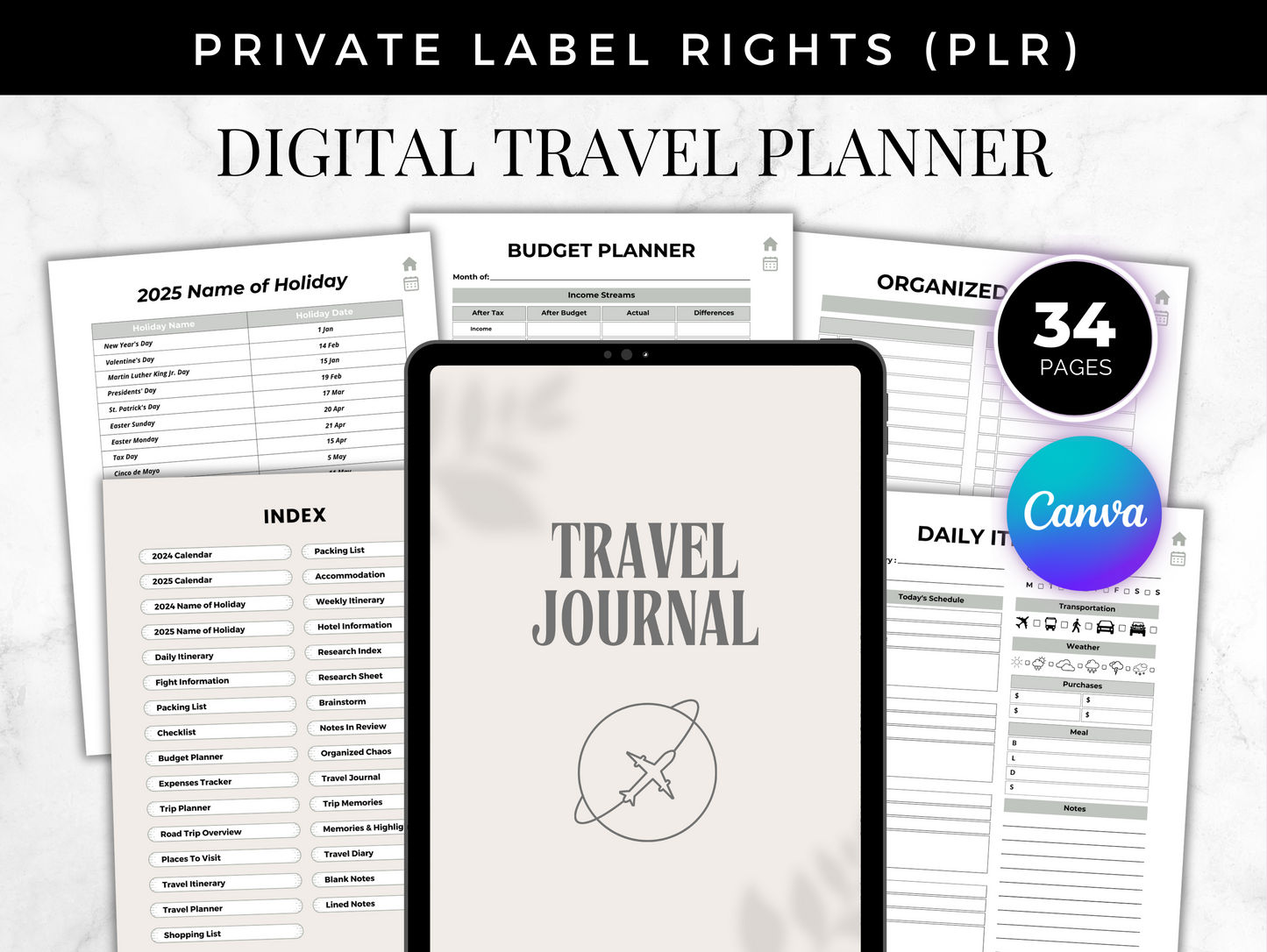 PLR Digital Travel journal