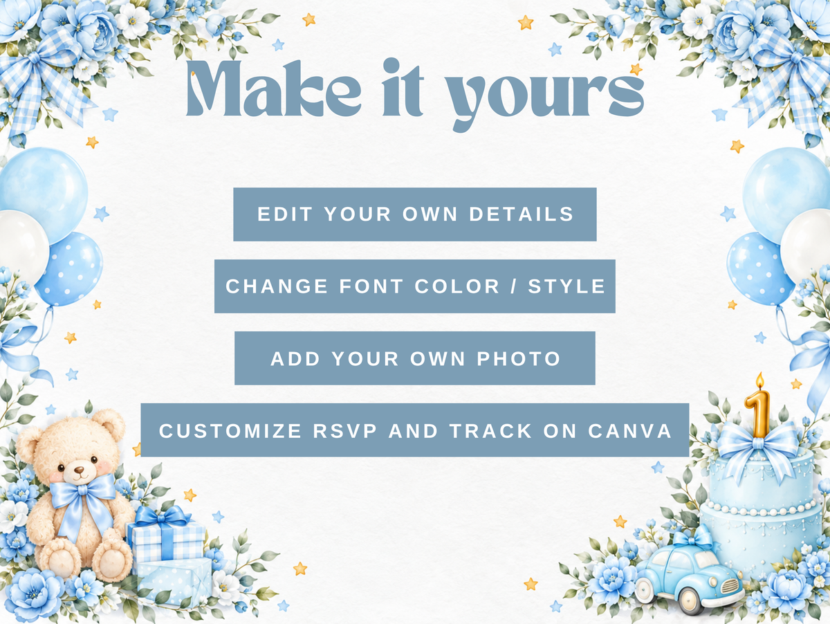 1st Birthday Interactive Digital Invitation Canva Template