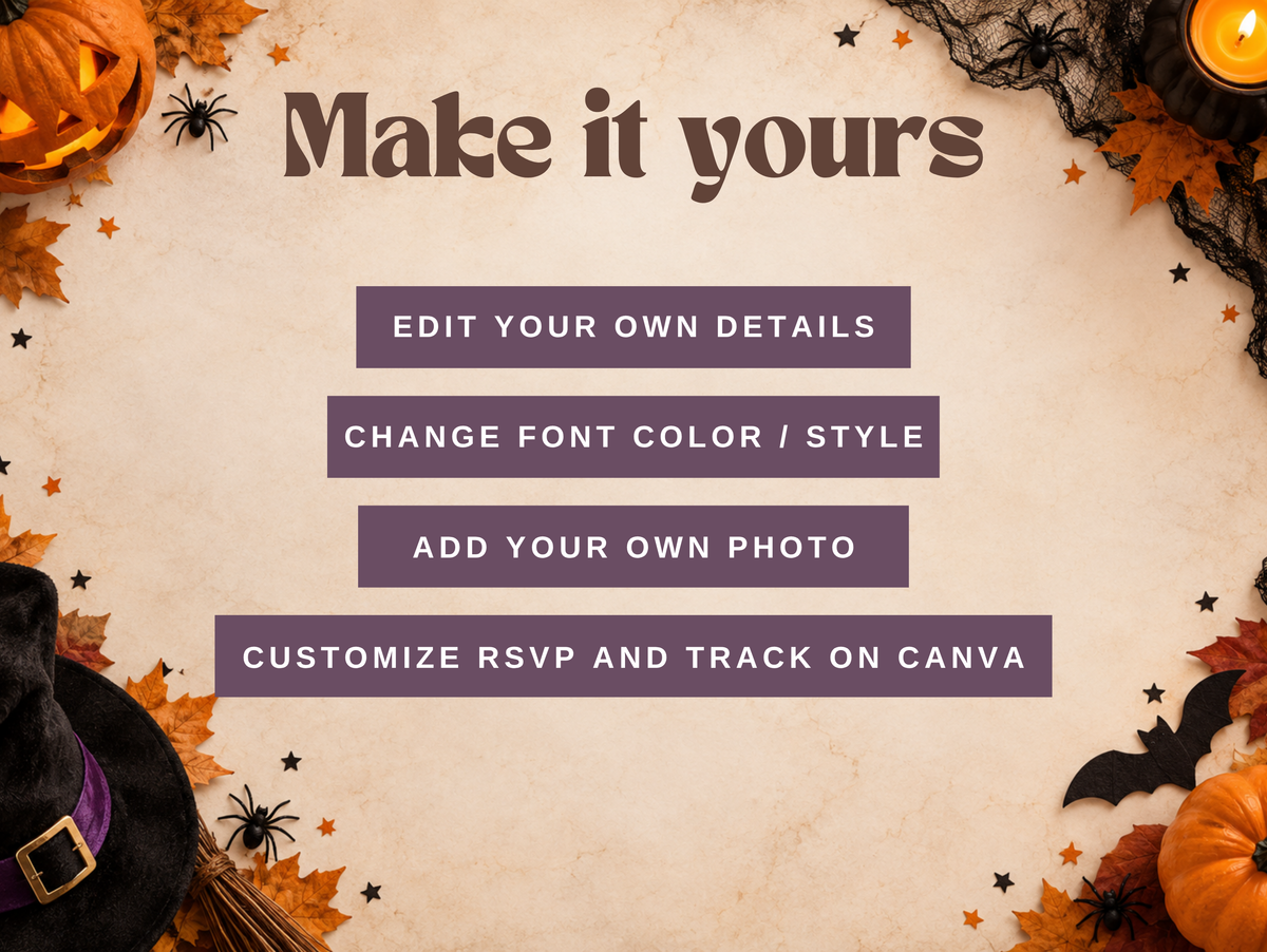Halloween Digital Invitation Canva Template with Resell Rights
