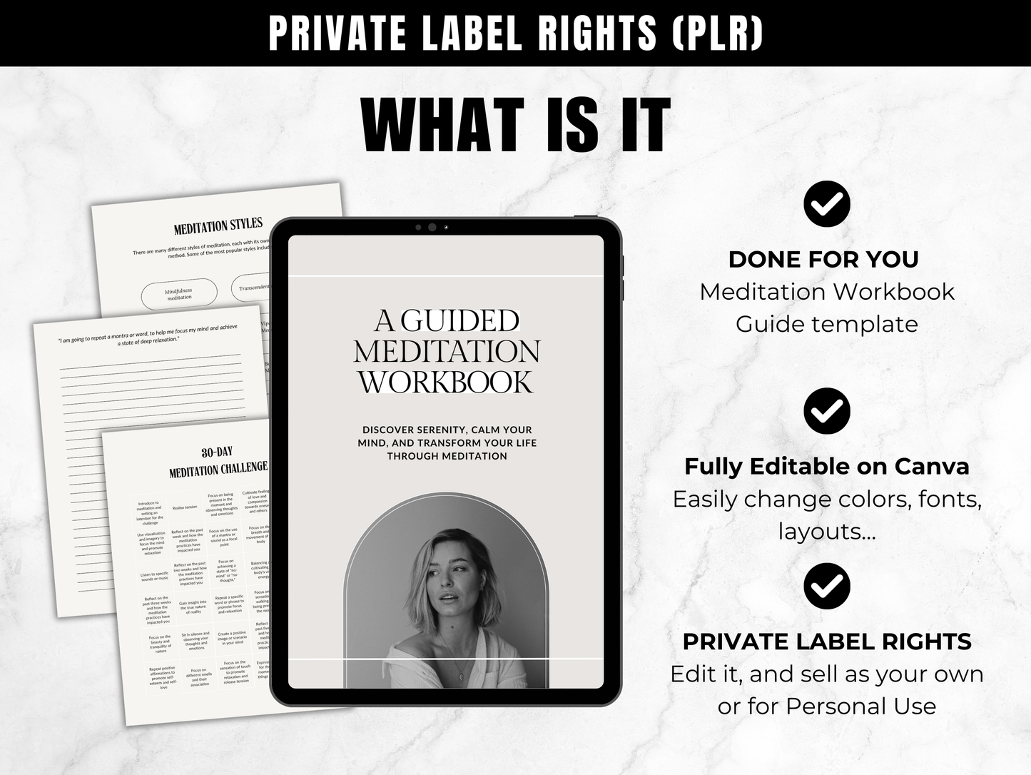 PLR Meditation workbook canva template