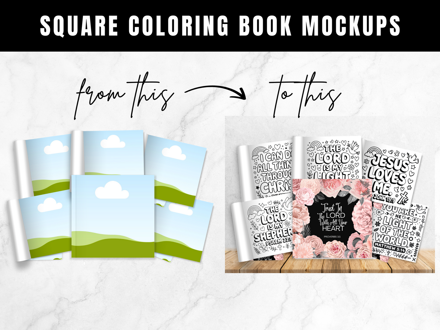 Square coloring book mockups