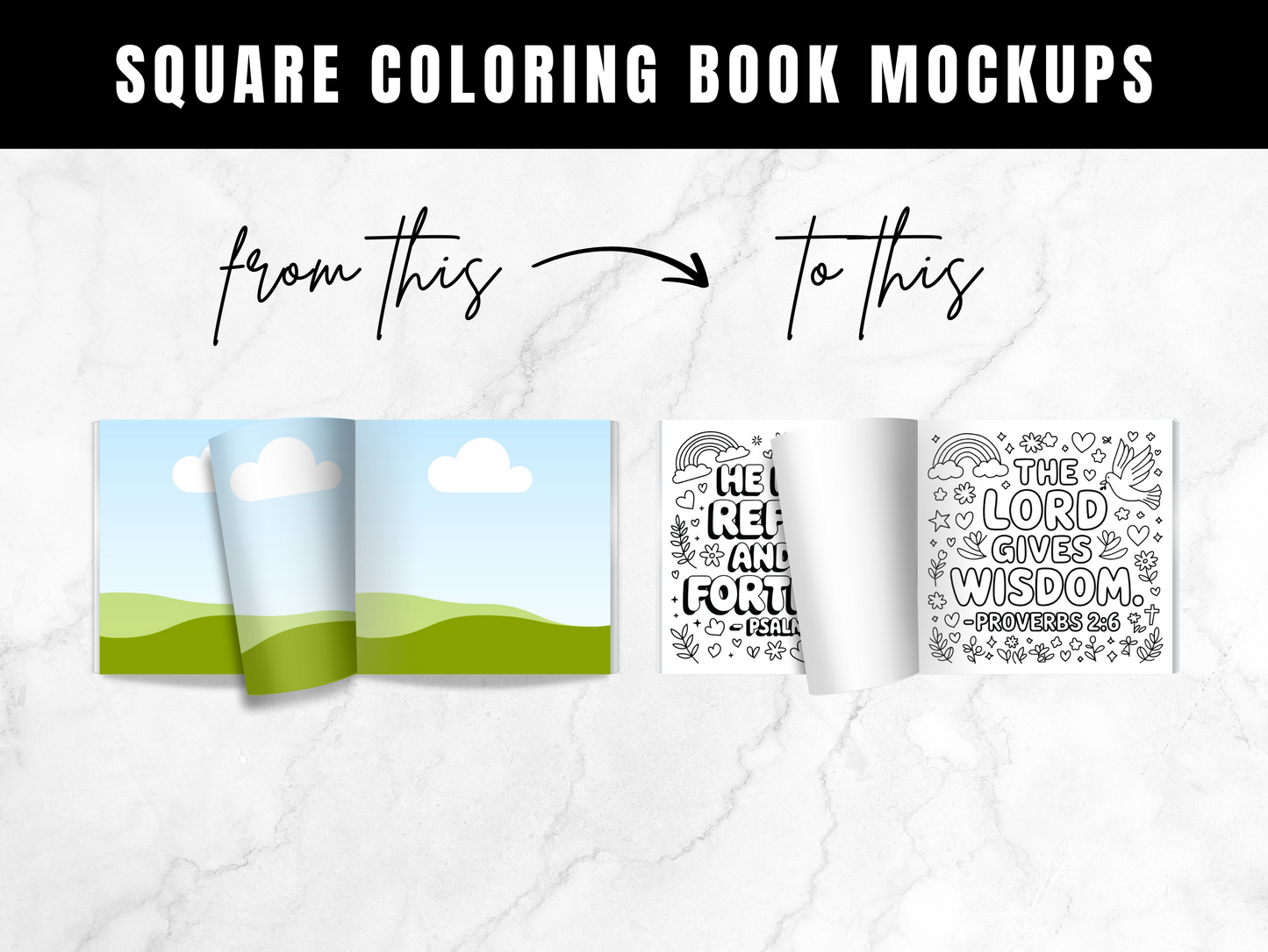 Square coloring book mockups