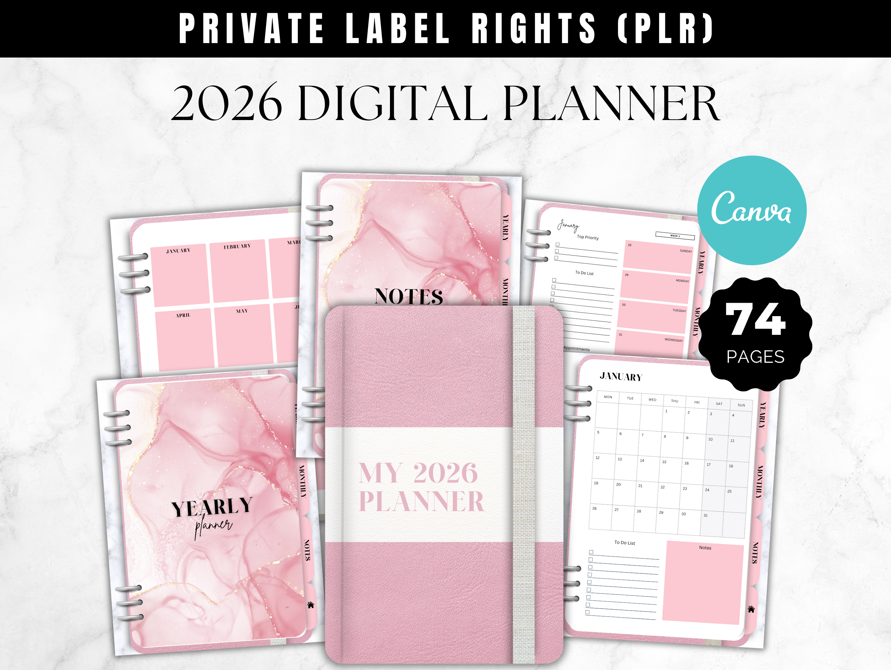 2026 pink marble digital product – PLR Digital Planner