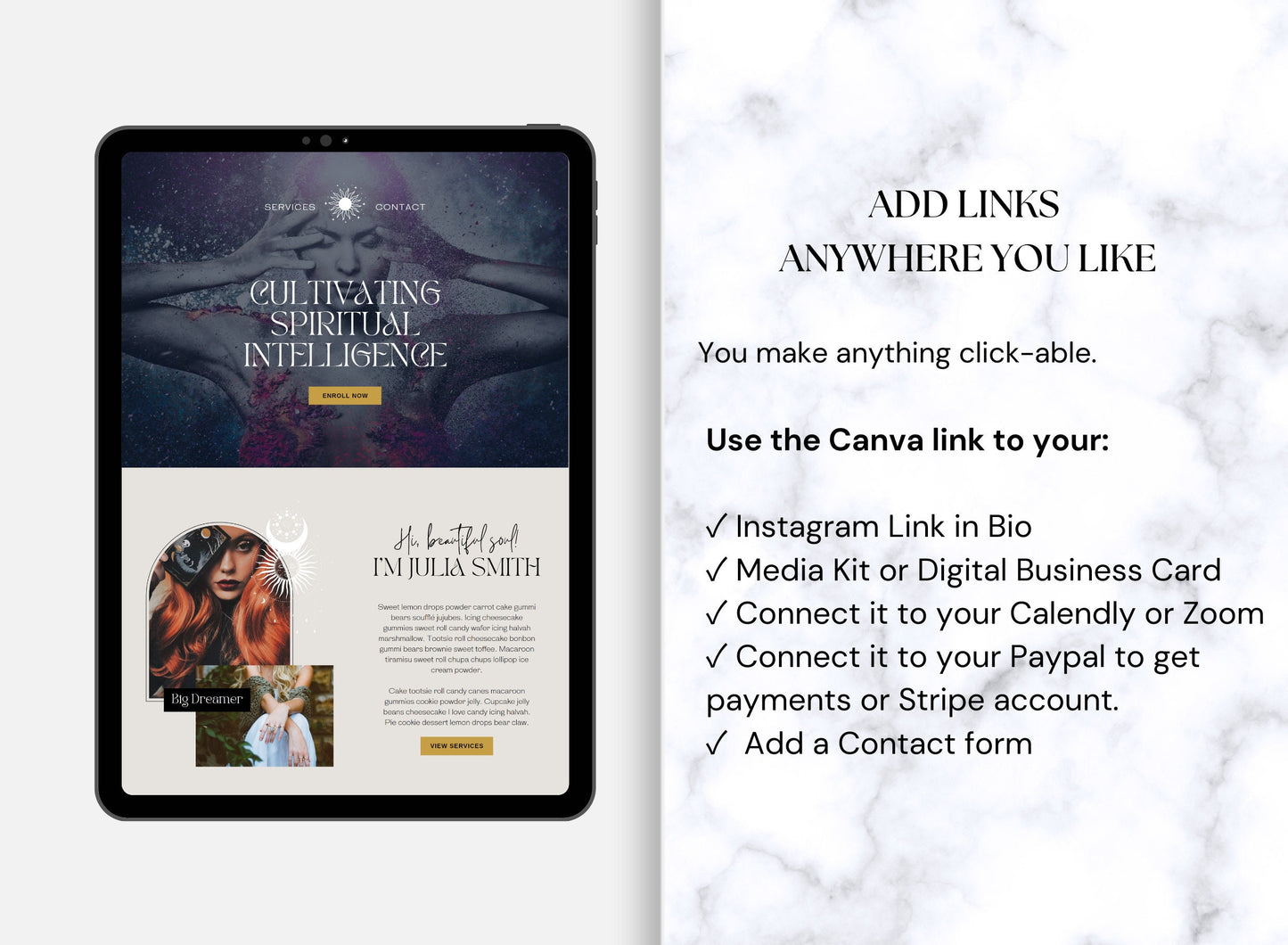 Plantilla de sitio web de Canva espiritual