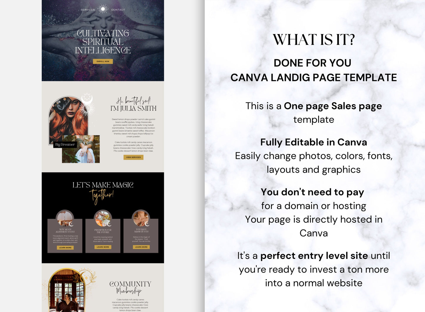 Plantilla de sitio web de Canva espiritual