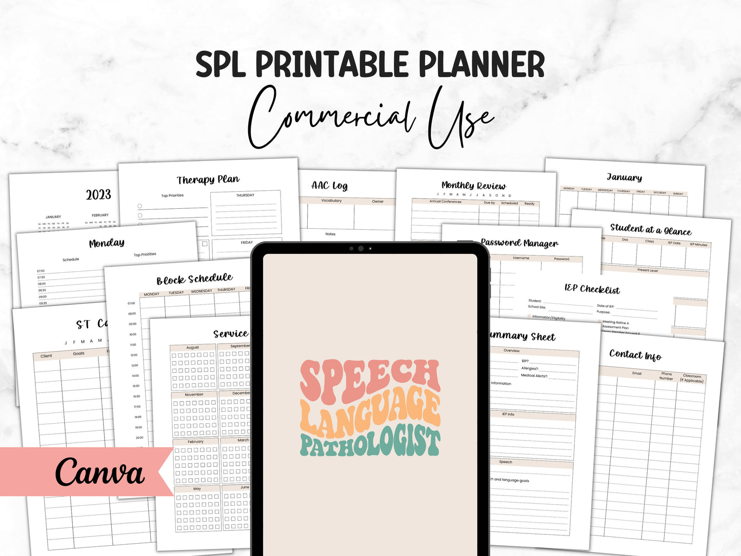 Speech Therapy Canva Printable Planner Template