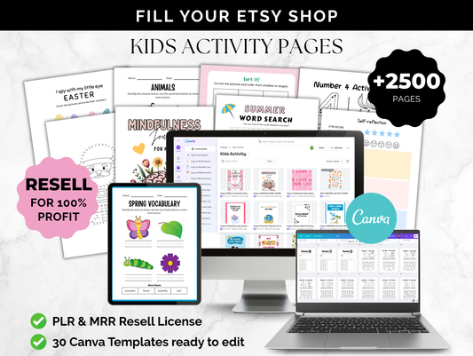 2500+ Kids Activity Page Bundle, Editable Canva Templates