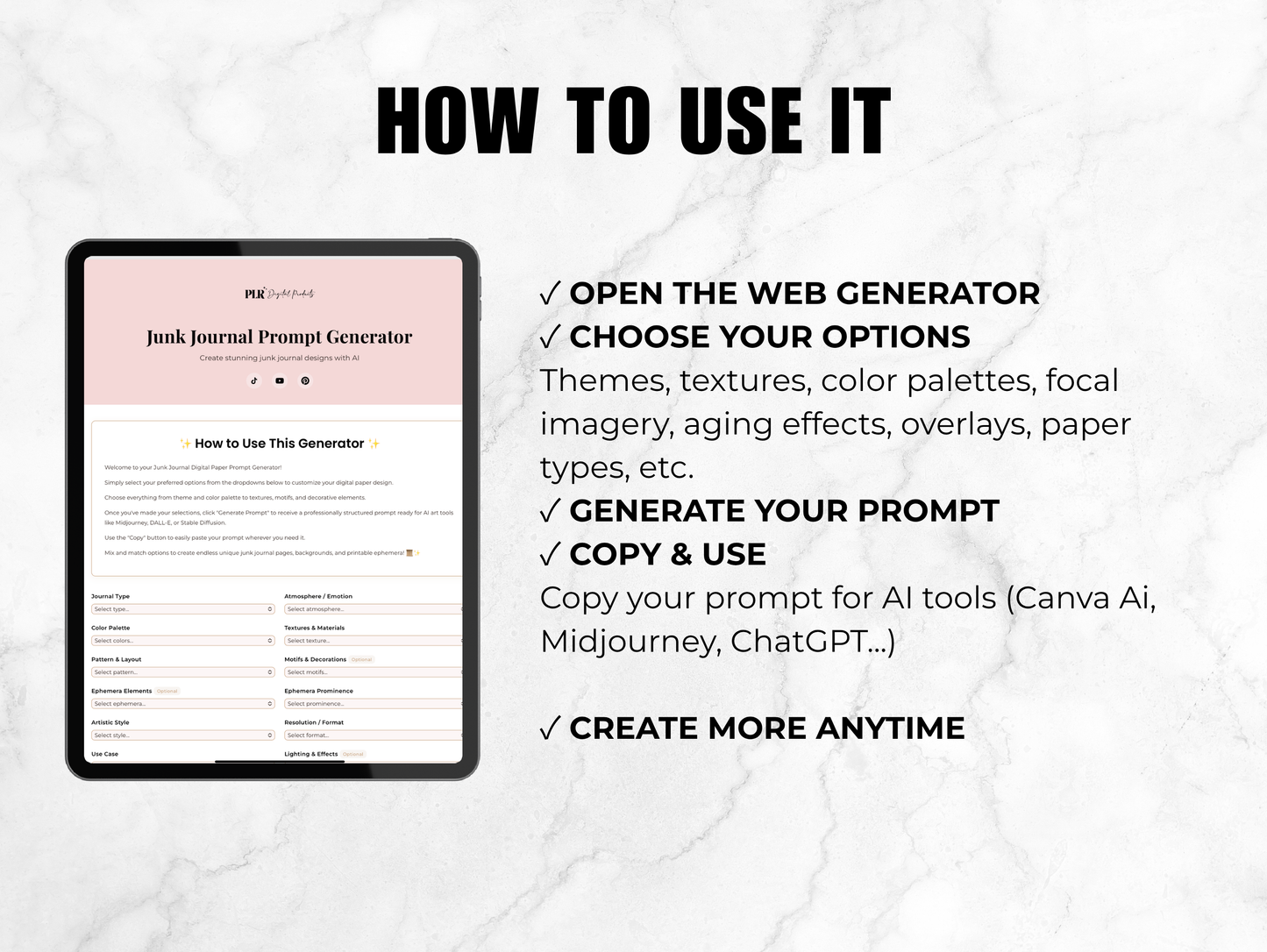 Junk Journal Digital Paper Prompt Generator