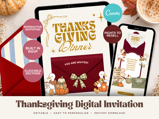 Interactive Thanksgiving Digital Invitation Canva Template