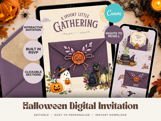 Halloween Digital Invitation Canva Template with Resell Rights
