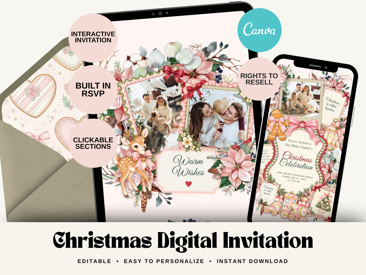 Christmas Digital Invitation Canva Template