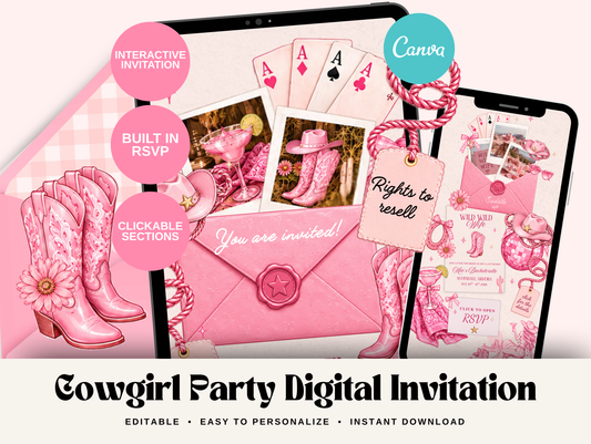 Cowgirl Party Bachelorette Canva Invitation Template