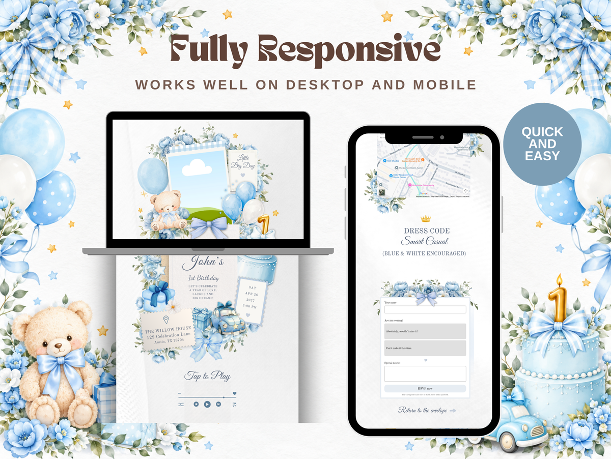 1st Birthday Interactive Digital Invitation Canva Template