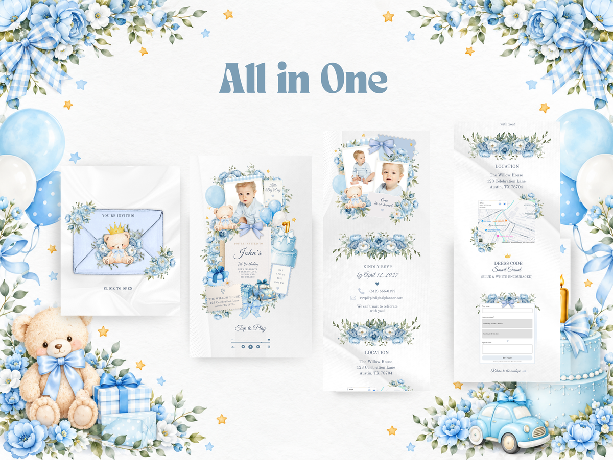 1st Birthday Interactive Digital Invitation Canva Template
