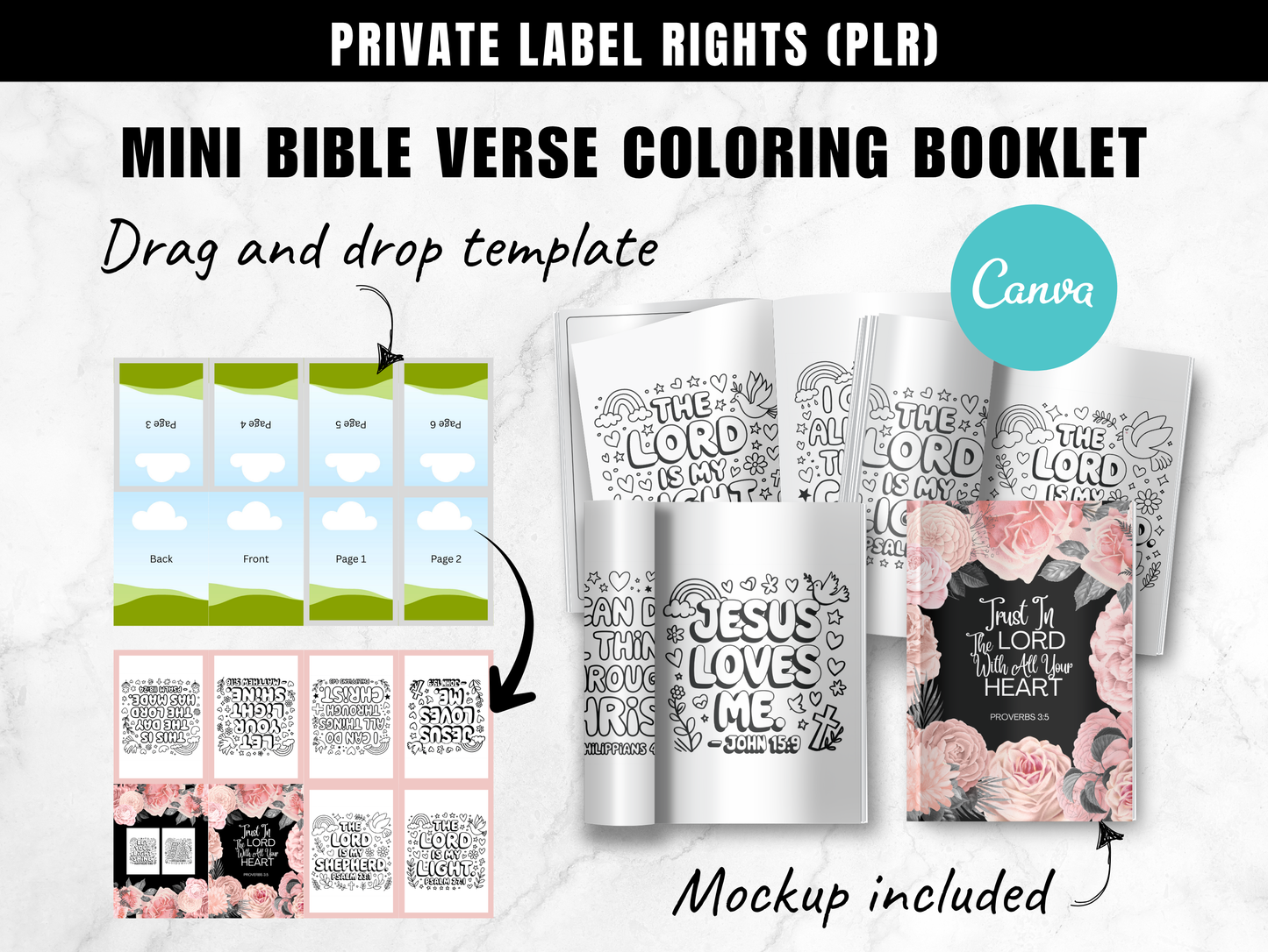 Mini Bible verse coloring booklet Template with PLR