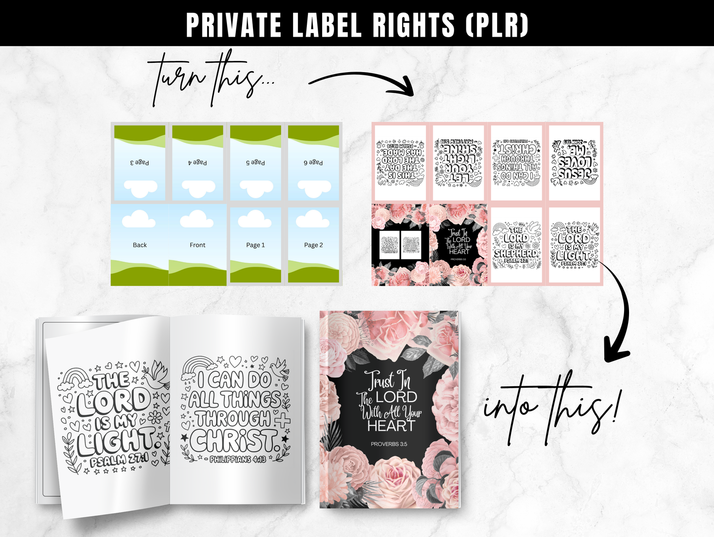 Mini Bible verse coloring booklet Template with PLR