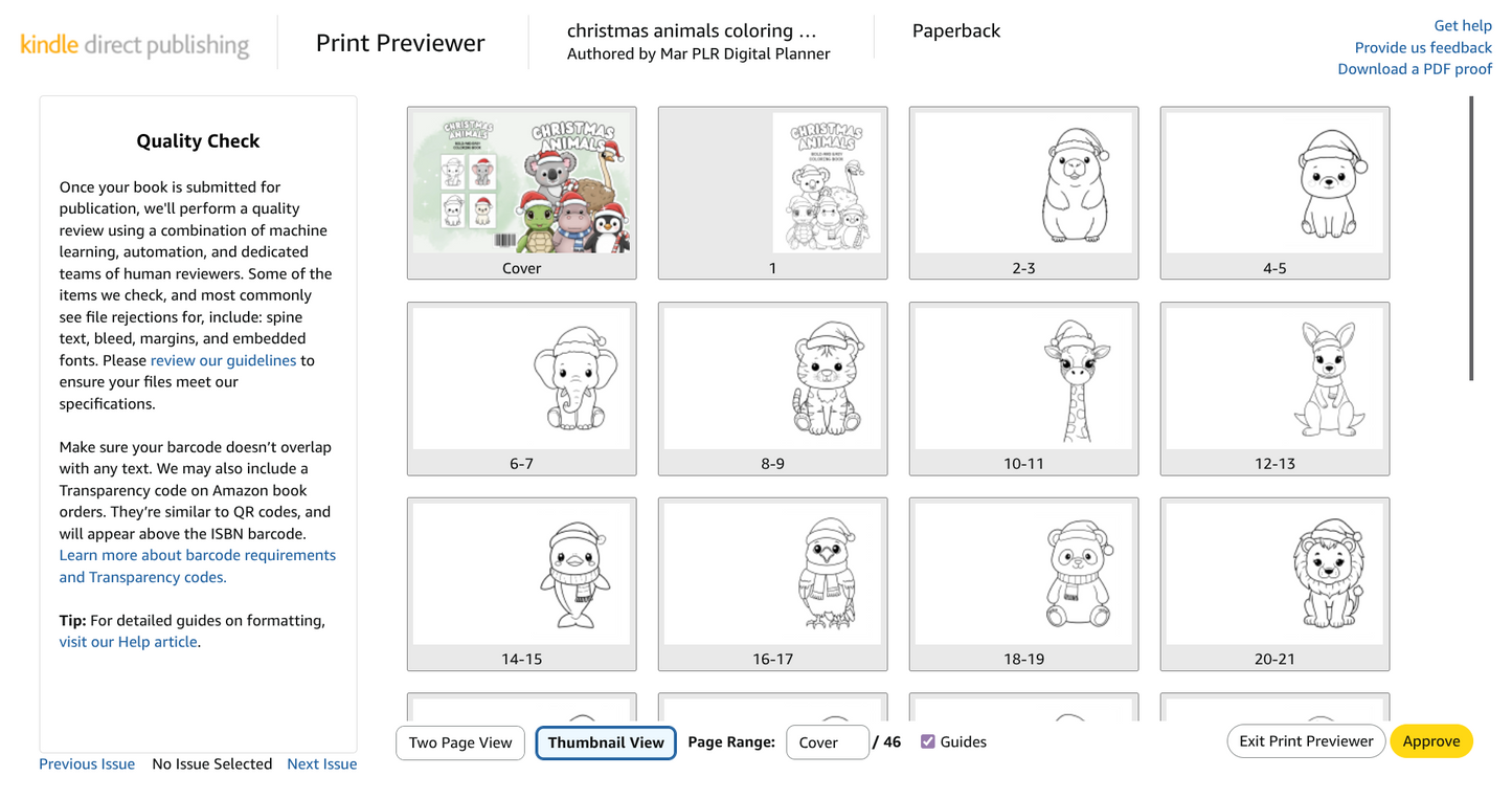 Christmas Animals Coloring Book for Amazon KDP