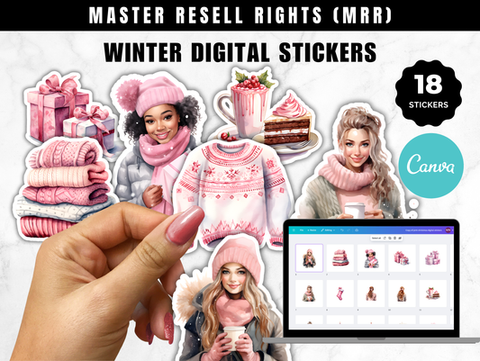 Pink Christmas digital stickers with Commercial Use