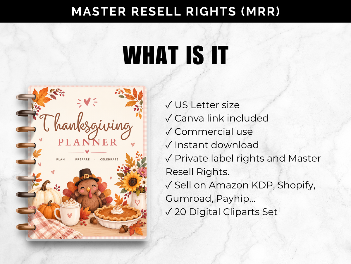 Thanksgiving Planner. Editable in Canva with Master Resell Rights