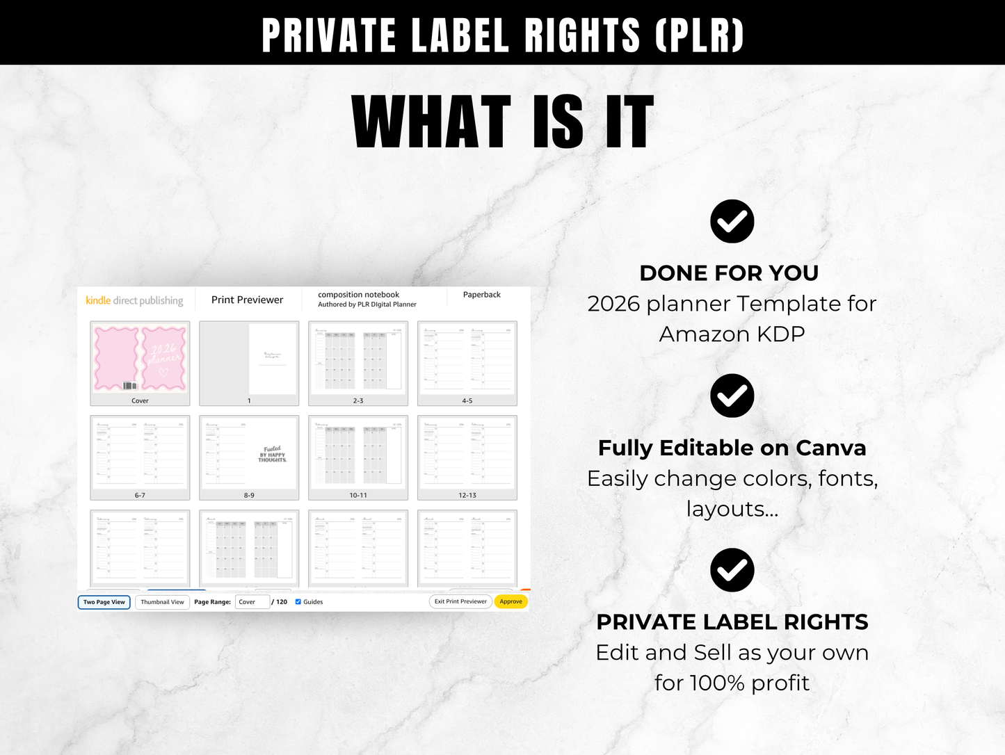 PLR 2026 dated planner for Amazon KDP