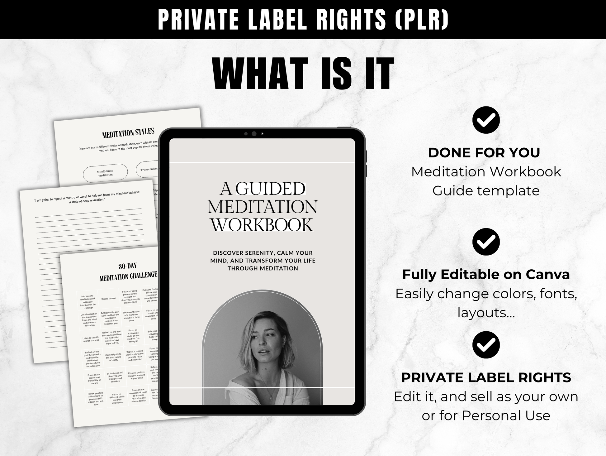PLR Meditation workbook canva template