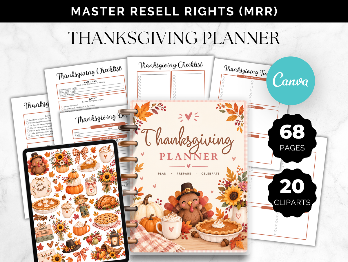 Thanksgiving Planner. Editable in Canva with Master Resell Rights