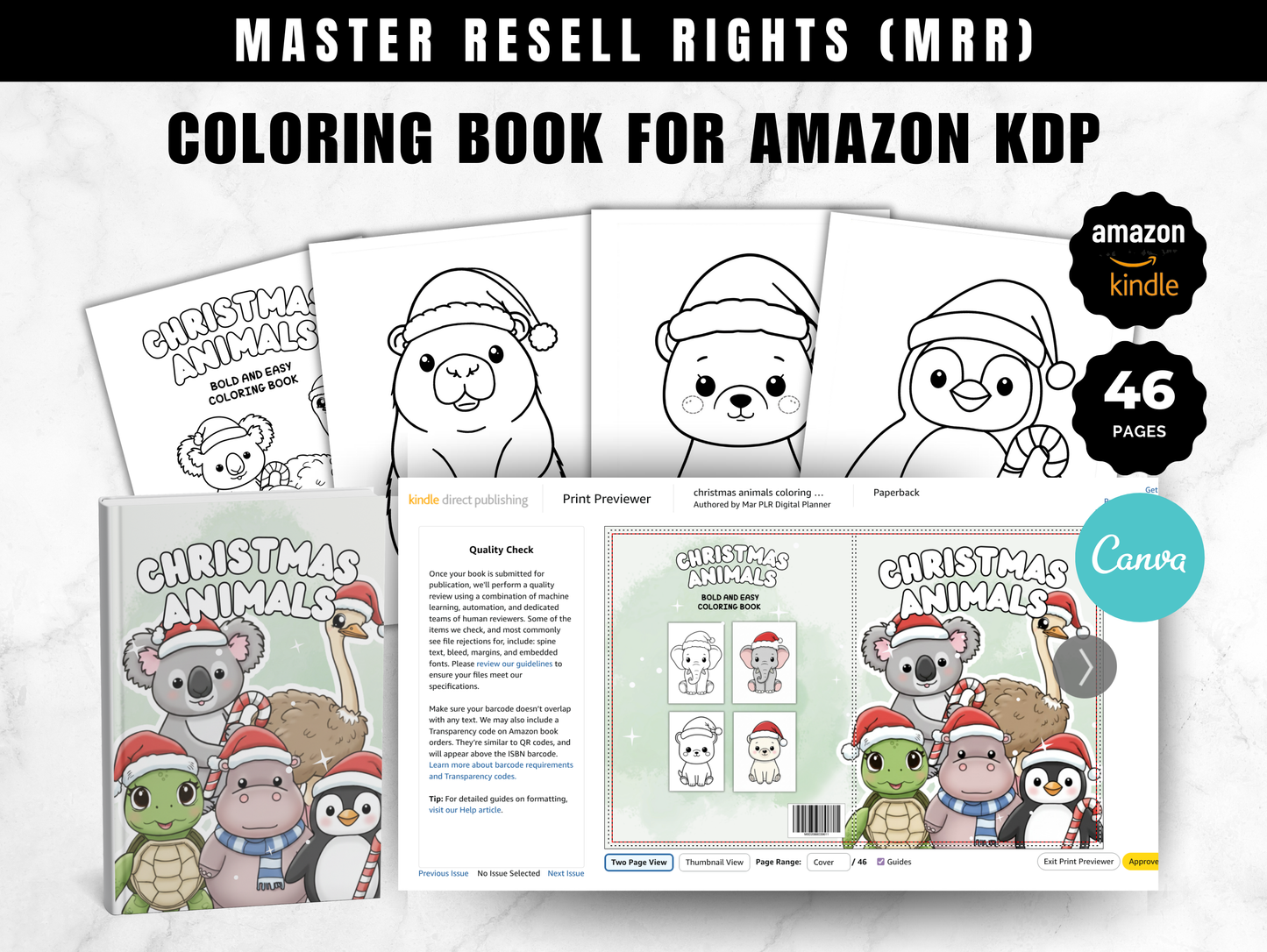 Christmas Animals Coloring Book for Amazon KDP