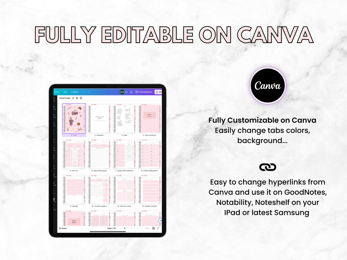 That Girl Self-Care Canva Digital Planner Template – PLR Digital Planner