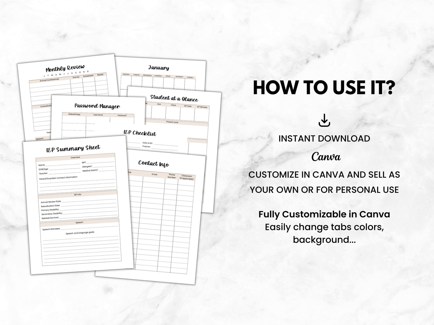 Speech Therapy Canva Printable Planner Template